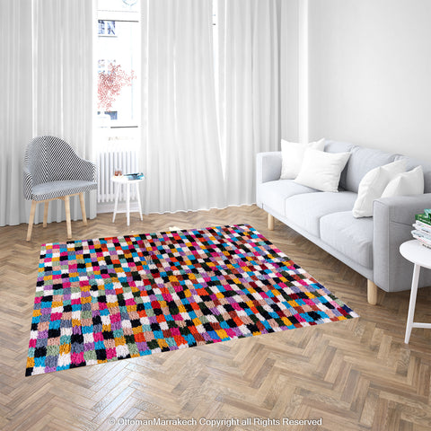 Multicolor Checkerboard Moroccan Rug - Vibrant Handwoven Design Multicolor Checkerboard Moroccan Rug - Vibrant Handwoven Design