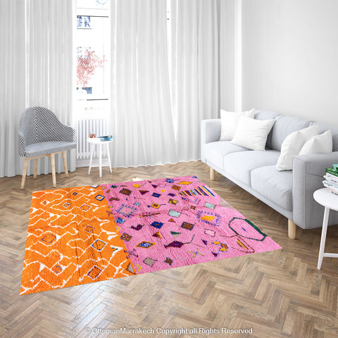 Pink and Orange Moroccan Rug – Unique Geometric and Diamond Pattern Pink and Orange Moroccan Rug – Unique Geometric and Diamond Pattern