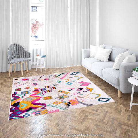 Colorful Moroccan Berber Rug with Playful Motifs Colorful Moroccan Berber Rug with Playful Motifs