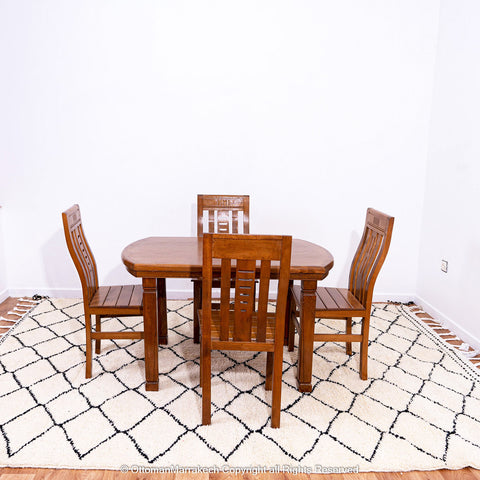 Timeless Moroccan Wool Rug with Black Diamond Lattice Design Timeless Moroccan Wool Rug with Black Diamond Lattice Design