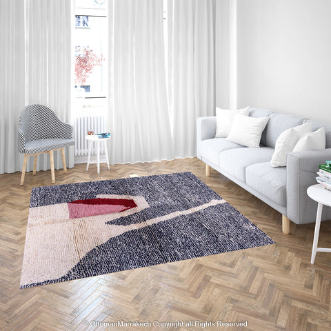 Abstract Moroccan Wool Rug in Black, Cream, and Red Tones Abstract Moroccan Wool Rug in Black, Cream, and Red Tones