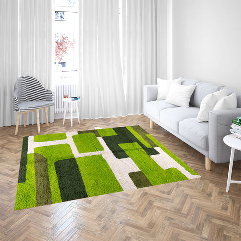 Modern Geometric Green and White Wool Rug Modern Geometric Green and White Wool Rug