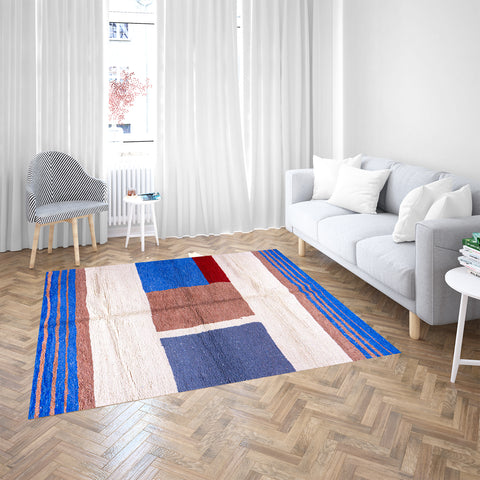 Abstract Striped and Block Rug with Desert Hues Abstract Striped and Block Rug with Desert Hues