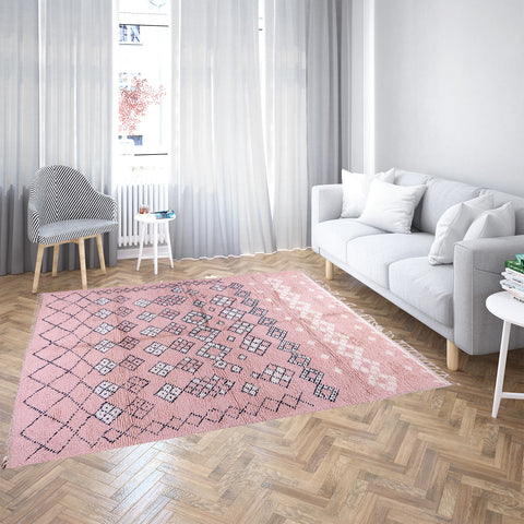Soft Pink Moroccan Rug with Intricate Diamond Patterns Soft Pink Moroccan Rug with Intricate Diamond Patterns
