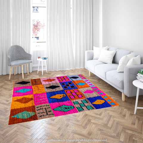 Multicolor Patchwork Moroccan Rug – Bold Geometric Squares Multicolor Patchwork Moroccan Rug – Bold Geometric Squares