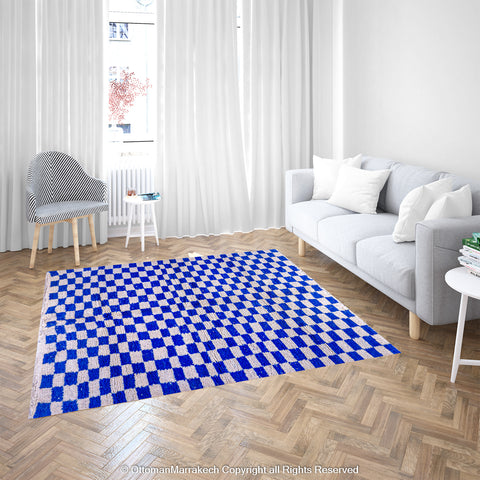 Blue and White Checkered Moroccan Rug - Cozy and Plush Blue and White Checkered Moroccan Rug - Cozy and Plush