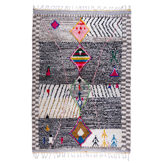 Multicolored Moroccan Wool Rug with Geometric Diamond Pattern