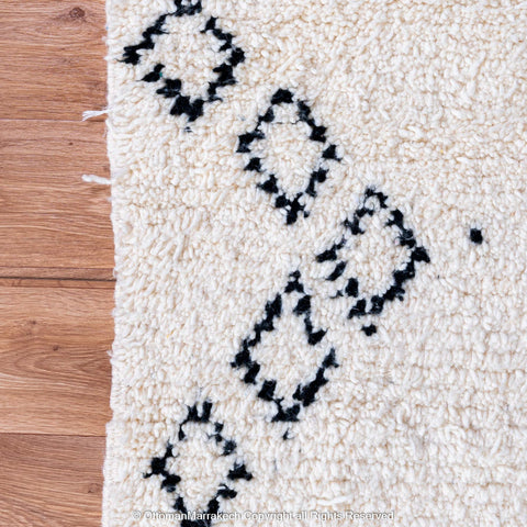 White Beni Ourain Moroccan Rug with Black Tribal Lines - Handwoven Atlas Mountain Design White Beni Ourain Moroccan Rug with Black Tribal Lines - Handwoven Atlas Mountain Design