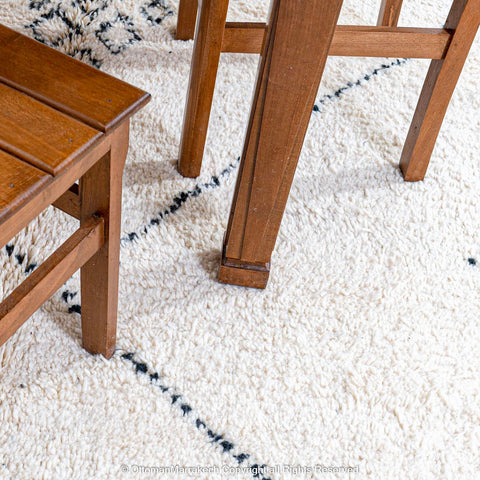 White Beni Ourain Moroccan Rug with Black Tribal Lines - Handwoven Atlas Mountain Design White Beni Ourain Moroccan Rug with Black Tribal Lines - Handwoven Atlas Mountain Design