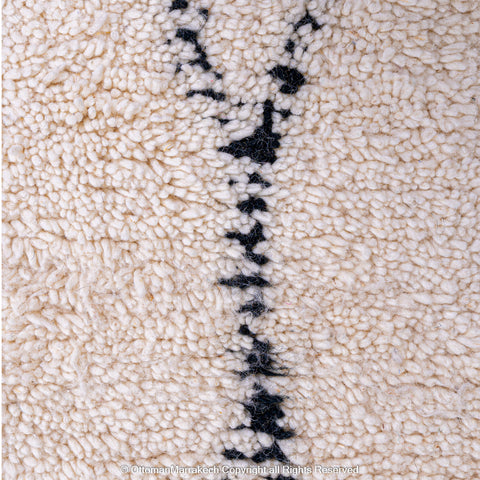 Minimalist Beni Ourain Moroccan Rug with Black Diamond Patterns on Ivory Wool Minimalist Beni Ourain Moroccan Rug with Black Diamond Patterns on Ivory Wool