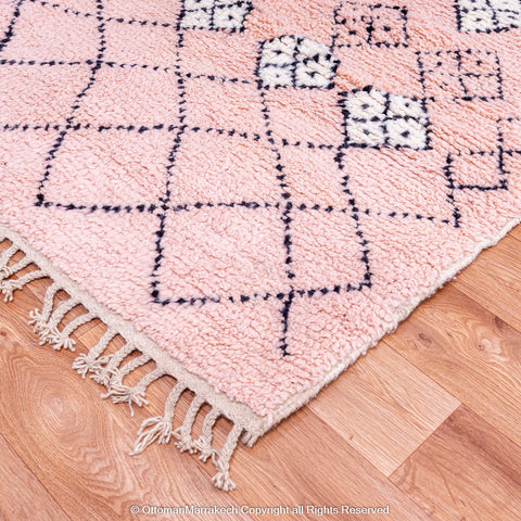 Soft Pink Moroccan Rug with Intricate Diamond Patterns Soft Pink Moroccan Rug with Intricate Diamond Patterns