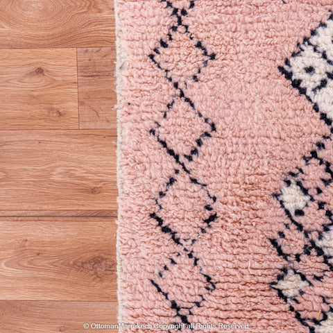 Soft Pink Moroccan Rug with Intricate Diamond Patterns Soft Pink Moroccan Rug with Intricate Diamond Patterns