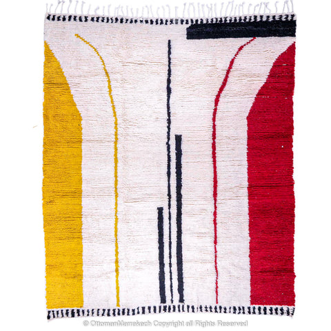 Bold Modern Moroccan Berber Rug with Striking Yellow and Red Color Arcs Bold Modern Moroccan Berber Rug with Striking Yellow and Red Color Arcs