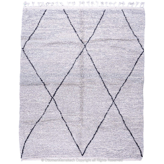 Gray Berber Rug with Minimalist Diamond Pattern