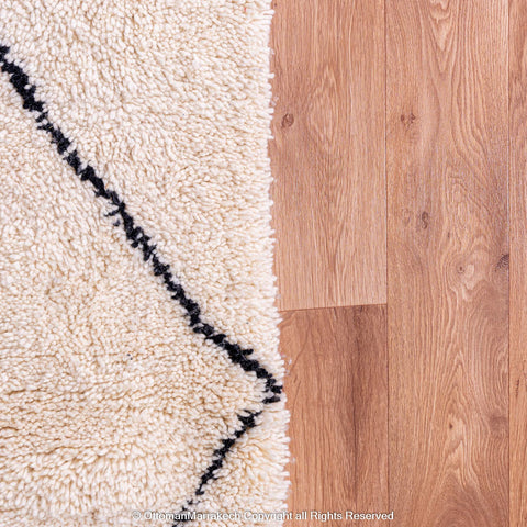 White Moroccan Beni Ourain Rug with Simple Black Diamond Pattern White Moroccan Beni Ourain Rug with Simple Black Diamond Pattern