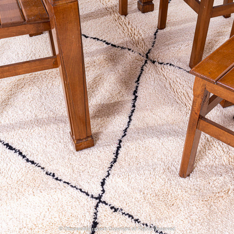 White Moroccan Beni Ourain Rug with Simple Black Diamond Pattern White Moroccan Beni Ourain Rug with Simple Black Diamond Pattern