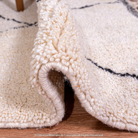 White Moroccan Beni Ourain Rug with Simple Black Diamond Pattern White Moroccan Beni Ourain Rug with Simple Black Diamond Pattern