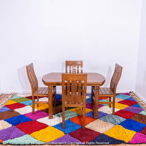 Vibrant Harlequin Moroccan Berber Rug with Multicolored Diamond Pattern Vibrant Harlequin Moroccan Berber Rug with Multicolored Diamond Pattern