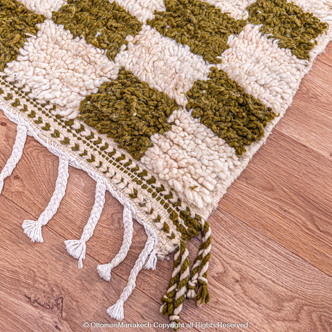 Olive Green and White Checkered Berber Rug Olive Green and White Checkered Berber Rug