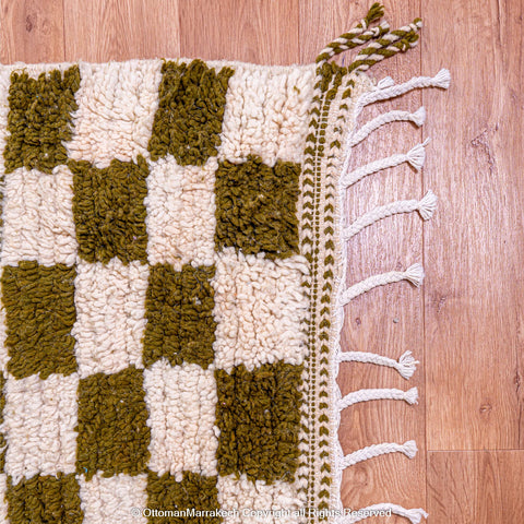 Olive Green and White Checkered Berber Rug Olive Green and White Checkered Berber Rug