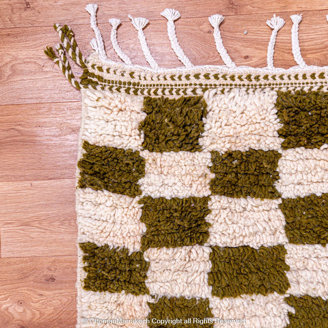 Olive Green and White Checkered Berber Rug Olive Green and White Checkered Berber Rug