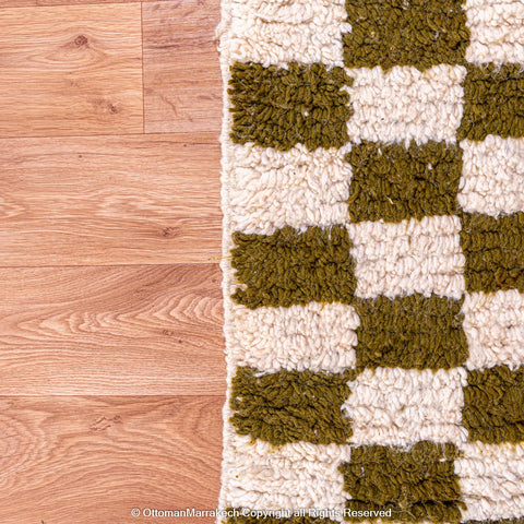 Olive Green and White Checkered Berber Rug Olive Green and White Checkered Berber Rug