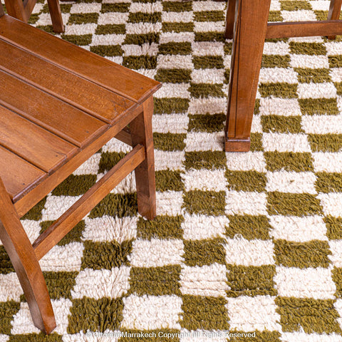 Olive Green and White Checkered Berber Rug Olive Green and White Checkered Berber Rug