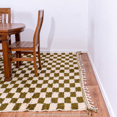 Olive Green and White Checkered Berber Rug Olive Green and White Checkered Berber Rug