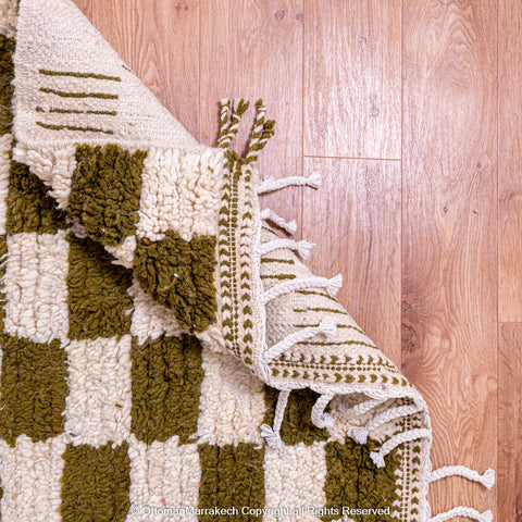 Olive Green and White Checkered Berber Rug Olive Green and White Checkered Berber Rug