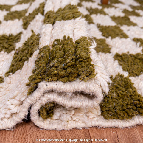 Olive Green and White Checkered Berber Rug Olive Green and White Checkered Berber Rug