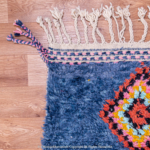 Deep Blue Moroccan Rug with Vibrant Diamond Motifs Deep Blue Moroccan Rug with Vibrant Diamond Motifs