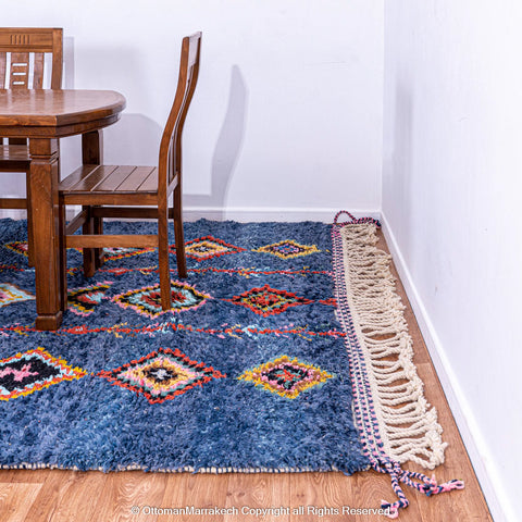 Deep Blue Moroccan Rug with Vibrant Diamond Motifs Deep Blue Moroccan Rug with Vibrant Diamond Motifs