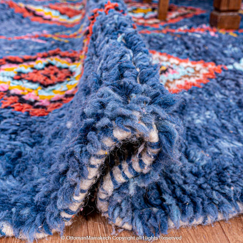 Deep Blue Moroccan Rug with Vibrant Diamond Motifs Deep Blue Moroccan Rug with Vibrant Diamond Motifs