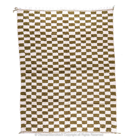 Olive Green and White Checkered Berber Rug Olive Green and White Checkered Berber Rug