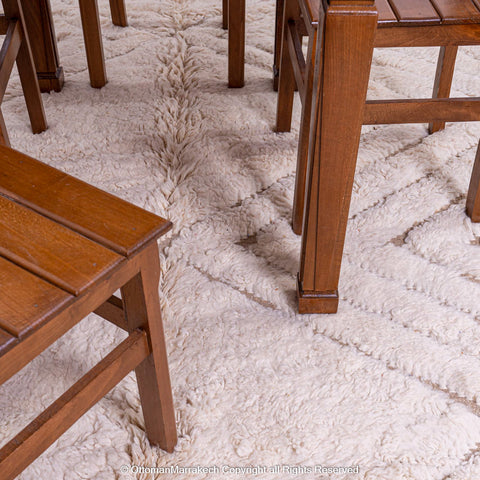 Beige Natural Wool Plush Rug with Diamond Shapes Beige Natural Wool Plush Rug with Diamond Shapes