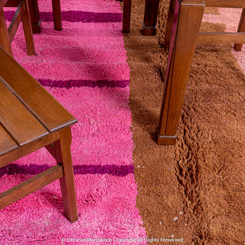 Modern Pink Moroccan Rug with Brown and Blue Accent Modern Pink Moroccan Rug with Brown and Blue Accent