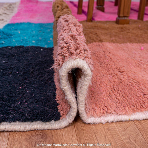 Modern Pink Moroccan Rug with Brown and Blue Accent Modern Pink Moroccan Rug with Brown and Blue Accent