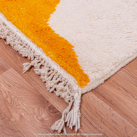 Modern Moroccan White Wool Rug with Bold Orange and Blue Geometric Design Modern Moroccan White Wool Rug with Bold Orange and Blue Geometric Design