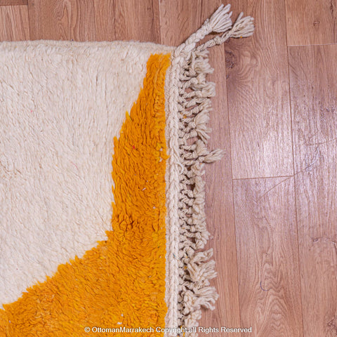 Modern Moroccan White Wool Rug with Bold Orange and Blue Geometric Design Modern Moroccan White Wool Rug with Bold Orange and Blue Geometric Design