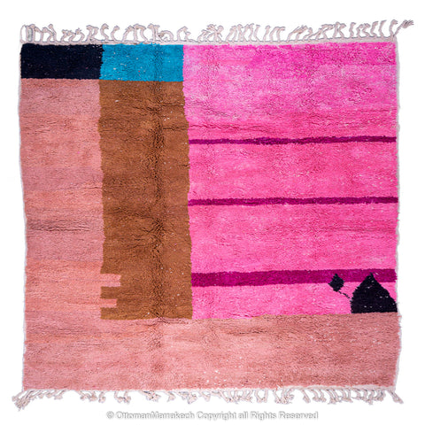 Modern Pink Moroccan Rug with Brown and Blue Accent Modern Pink Moroccan Rug with Brown and Blue Accent