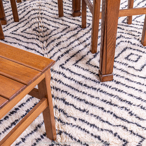 White Berber Rug with Bold Black Diamond Pattern White Berber Rug with Bold Black Diamond Pattern