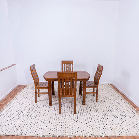 White Plush Wool Rug with Shaved Diamond Patterns and Black Dot White Plush Wool Rug with Shaved Diamond Patterns and Black Dot