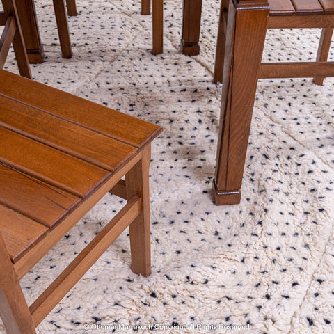 White Plush Wool Rug with Shaved Diamond Patterns and Black Dot White Plush Wool Rug with Shaved Diamond Patterns and Black Dot