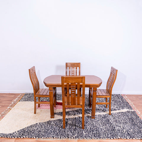 Abstract Moroccan Wool Rug in Black, Cream, and Red Tones Abstract Moroccan Wool Rug in Black, Cream, and Red Tones