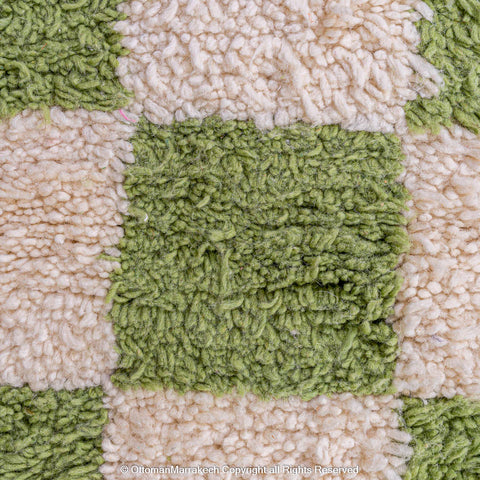 Green and White Checkered Moroccan Rug – Plush and Handmade Green and White Checkered Moroccan Rug – Plush and Handmade