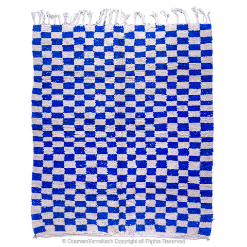 Blue and White Checkered Moroccan Rug - Cozy and Plush Blue and White Checkered Moroccan Rug - Cozy and Plush