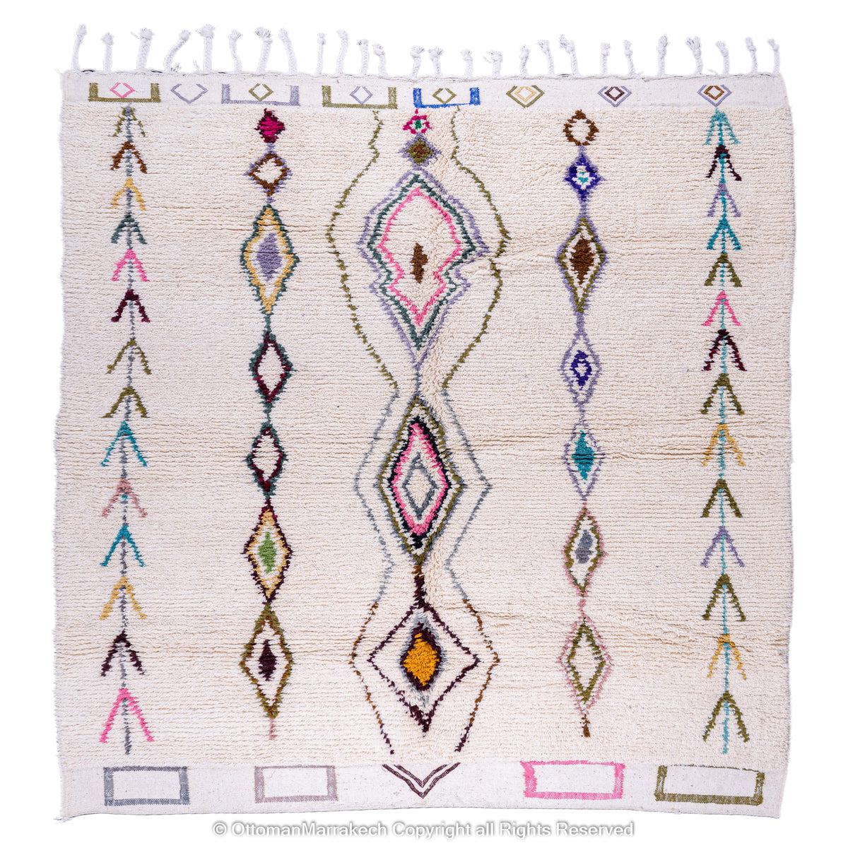Beige Beni Ourain Rug with Colorful Berber Symbols