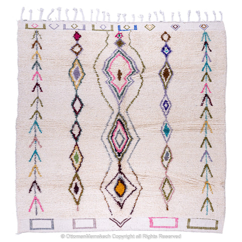 Beige Beni Ourain Rug with Colorful Berber Symbols Beige Beni Ourain Rug with Colorful Berber Symbols