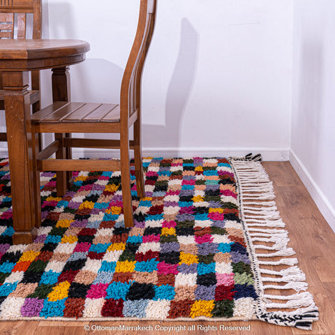 Multicolor Checkerboard Moroccan Rug - Vibrant Handwoven Design Multicolor Checkerboard Moroccan Rug - Vibrant Handwoven Design