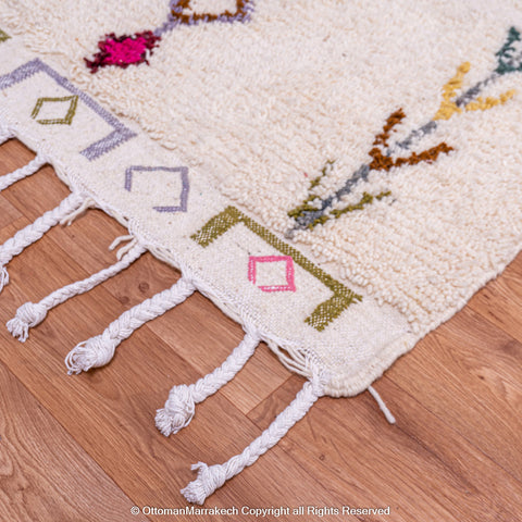 Beige Beni Ourain Rug with Colorful Berber Symbols Beige Beni Ourain Rug with Colorful Berber Symbols
